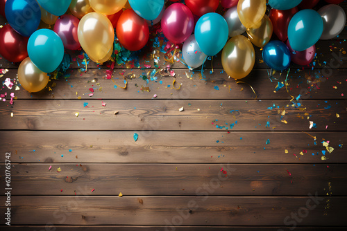 balloons on wooden background