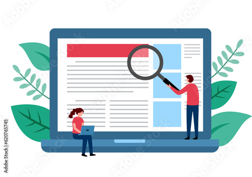 Copywriter freelance and blogger author create online article content concept vector illustration. Writing web content on computer.
