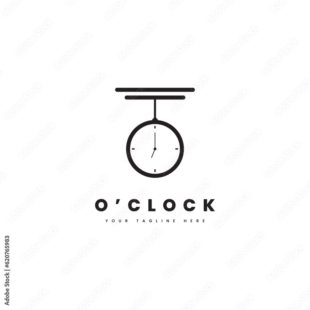 O'clock logo, clock hanging on the wall, for a time themed logo. O'clock logo, clock hanging on the wall, for a time themed logo.