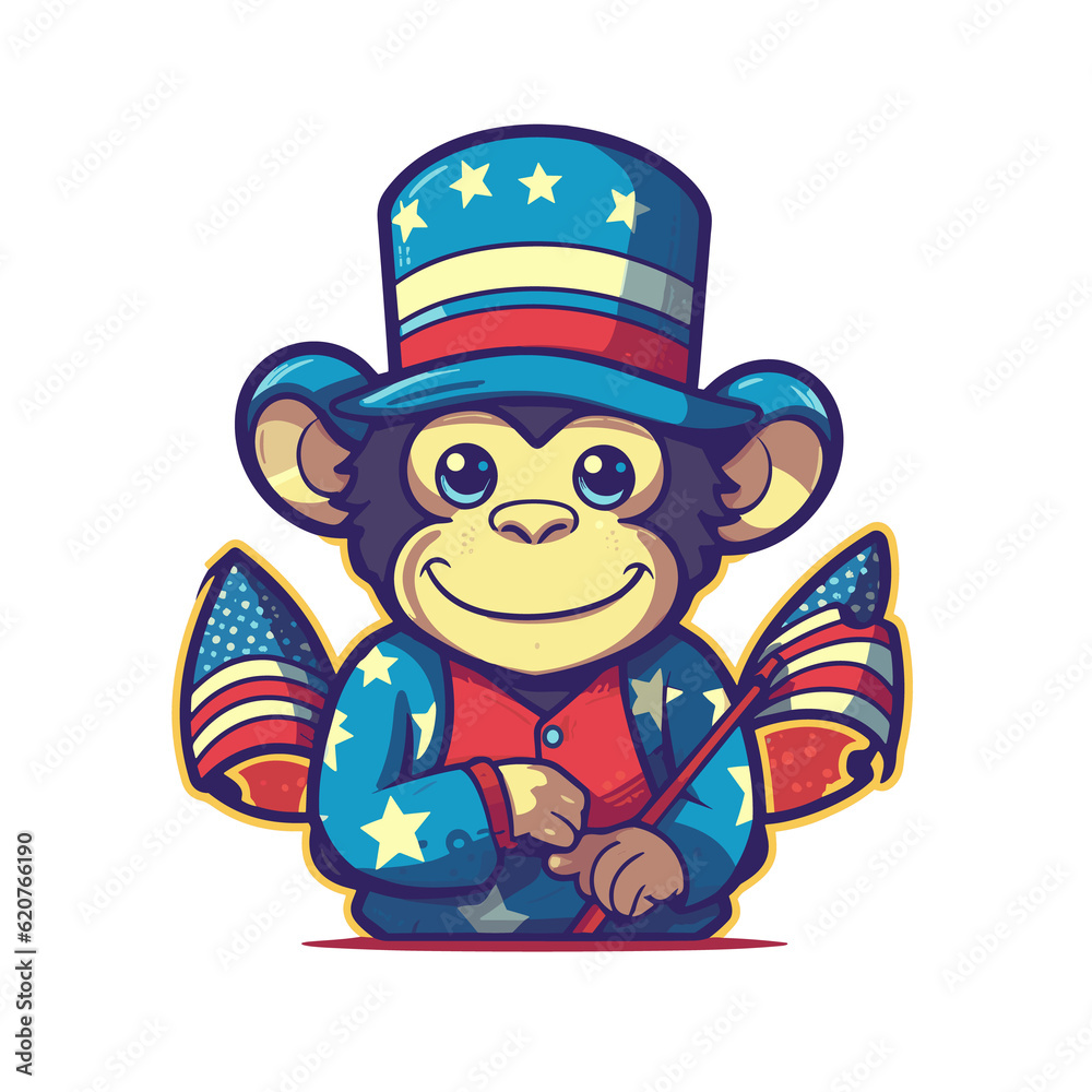 Monkey, 4th of July Cute in the style of colorful, Generative Ai Monkey, 4th of July Cute in the style of colorful, Generative Ai