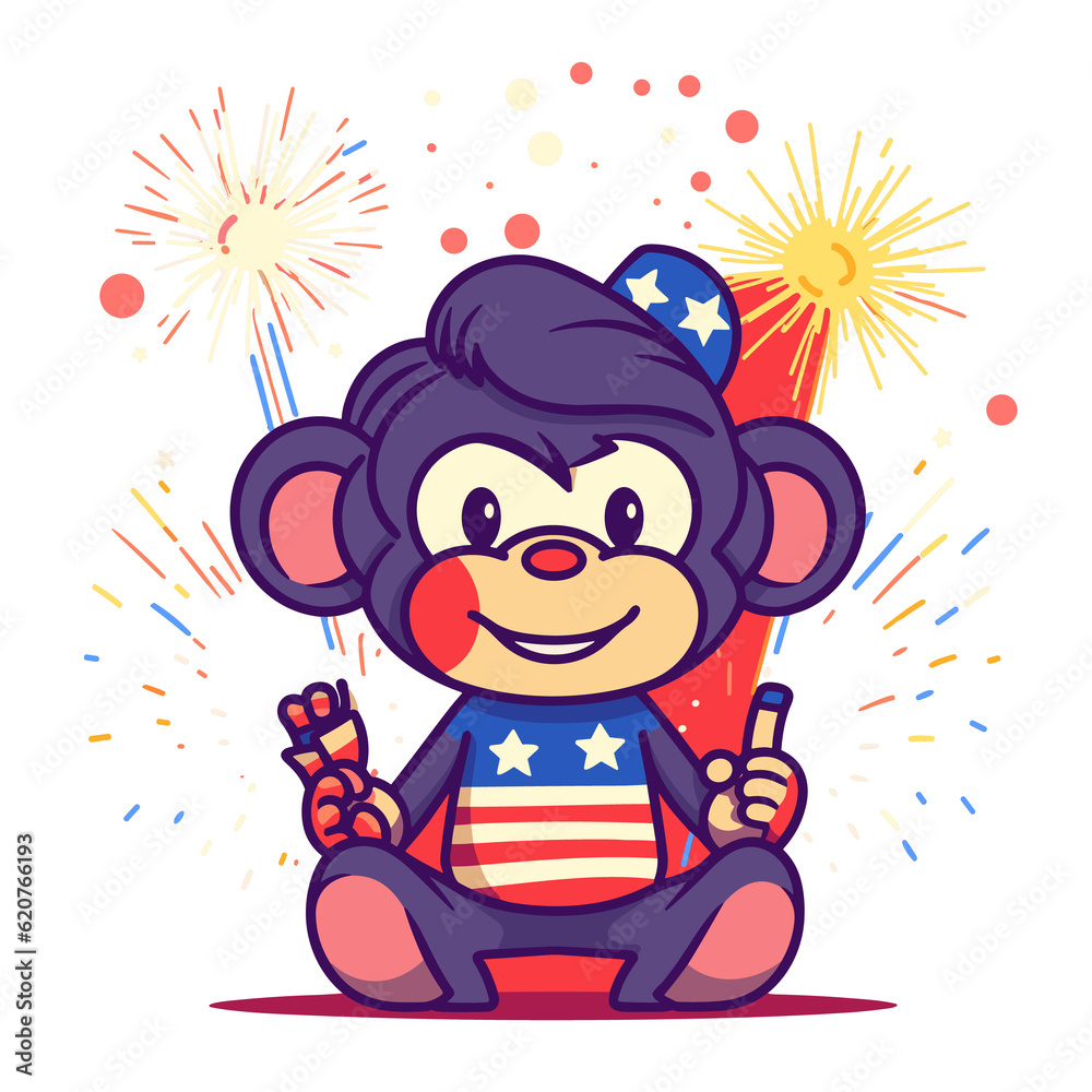 Naklejka premium Monkey, 4th of July Cute in the style of colorful, Generative Ai