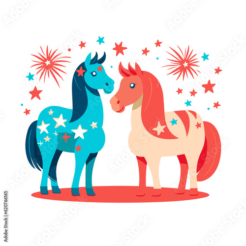 Horses, 4th of July Cute in the style of colorful, Generative Ai