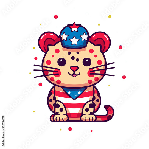 Leopard  4th of July Cute in the style of colorful  Generative Ai
