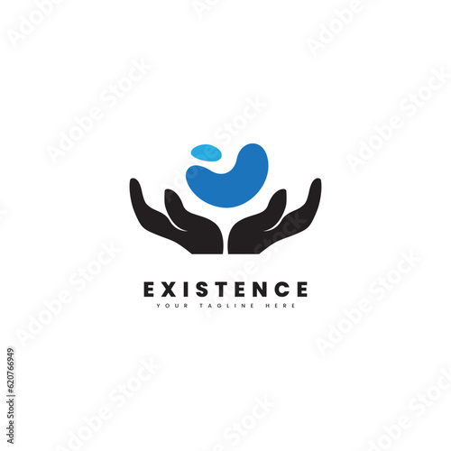 Existence life logo. Hand silhouette with water, for humanitarian logo or life logo.