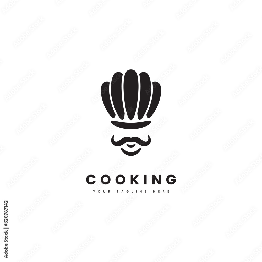 Cooking chef logo. Chef with chef's hat and thick mustache, for mexican or indian cuisine logo