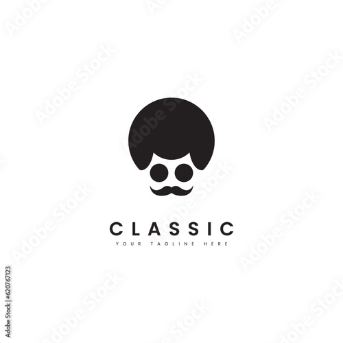 Classic fashion logo. Classic hairstyle with sunglasses, for vintage fashion logo