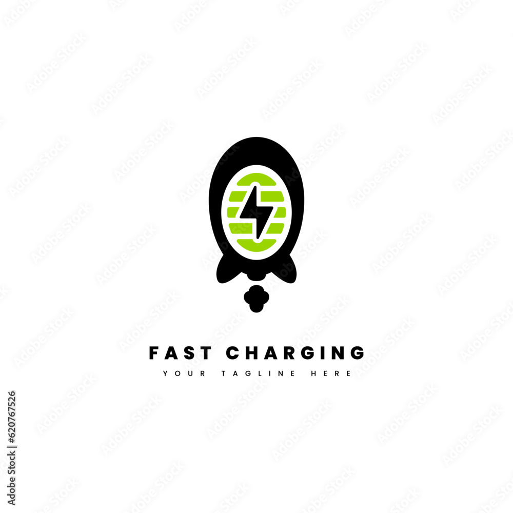 Fast charging logo. Combination of rocket with battery life percentage, for fast charging technology logo. Fast charging logo. Combination of rocket with battery life percentage, for fast charging technology logo.