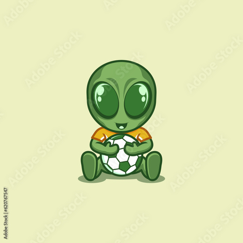 cute cartoon alien playing football © gilar