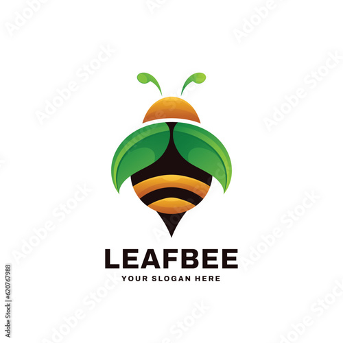 Leaf Bee Logo Gradient Vector Icon Illustration