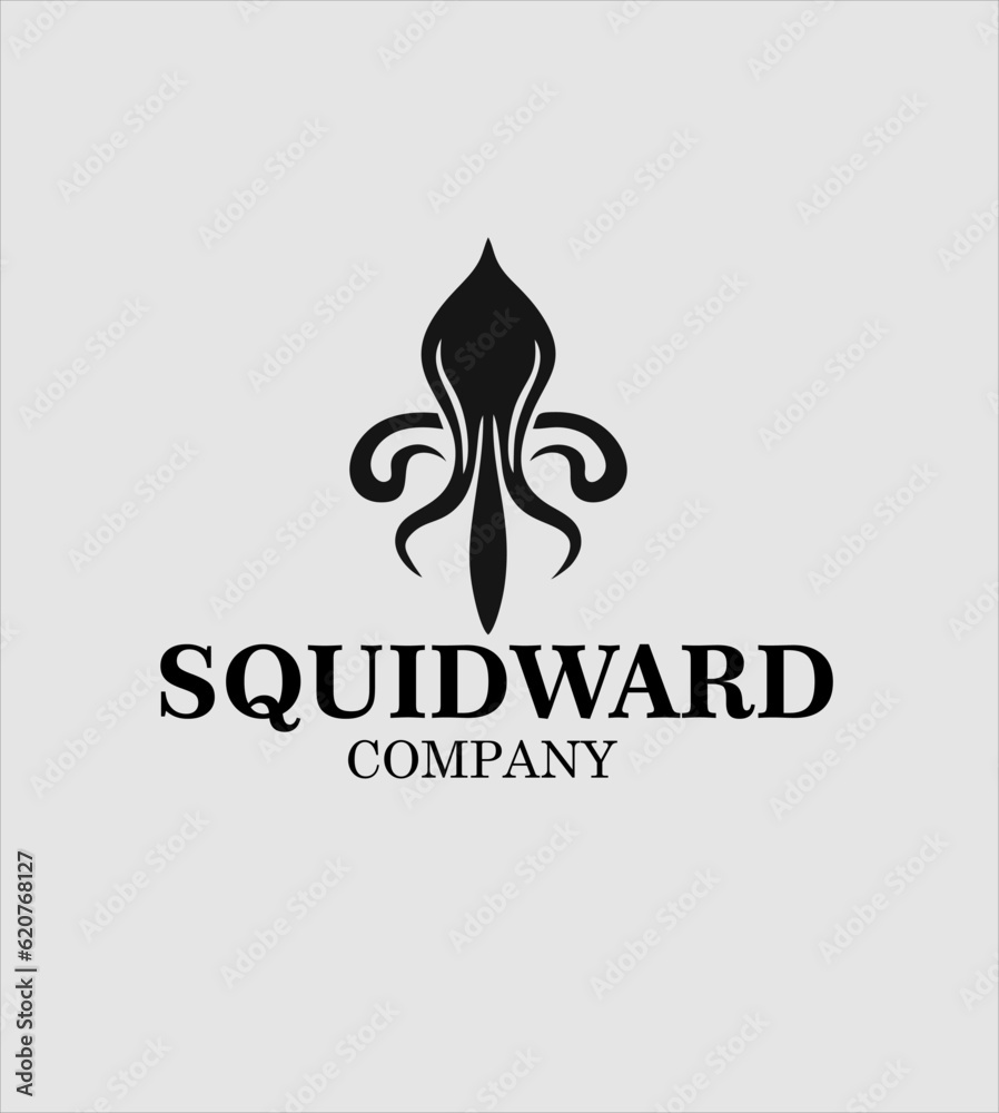 Minimalist squid logo design, vector illustration. Emblem design on white background Minimalist squid logo design, vector illustration. Emblem design on white background
