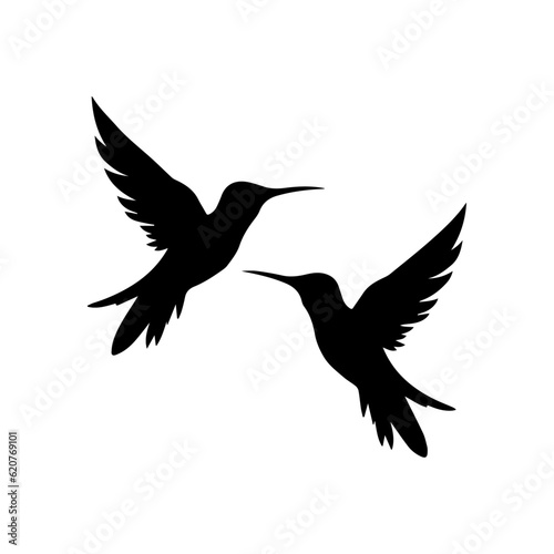 Hummingbirds silhouette, Isolated on white background, Silhouette of a bird, bird, logo, icon, vector illustration.