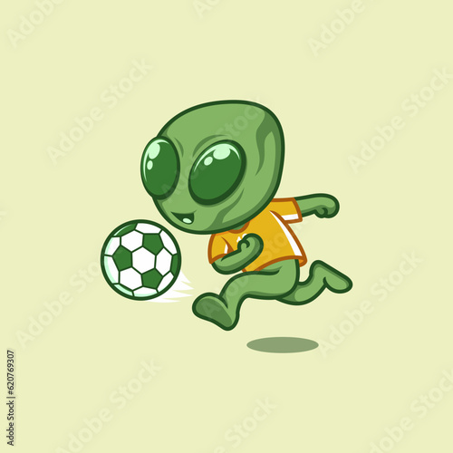 cute cartoon alien playing football