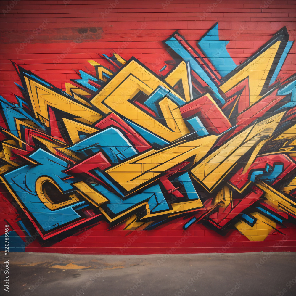 Bold and energetic graffiti art backdrop in vibrant shades of red and yellow.
