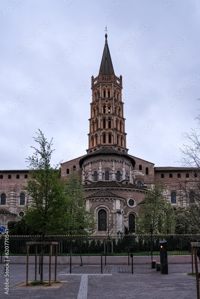 Architectural detail of the Basilica of Saint-Sernin, a church in Toulouse, France, and former abbey church of the Abbey of Saint-Sernin or St Saturnin