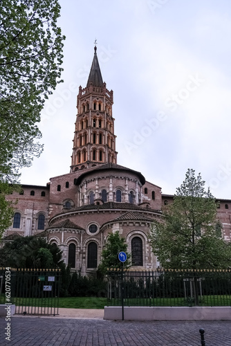 Architectural detail of the Basilica of Saint-Sernin, a church in Toulouse, France, and former abbey church of the Abbey of Saint-Sernin or St Saturnin