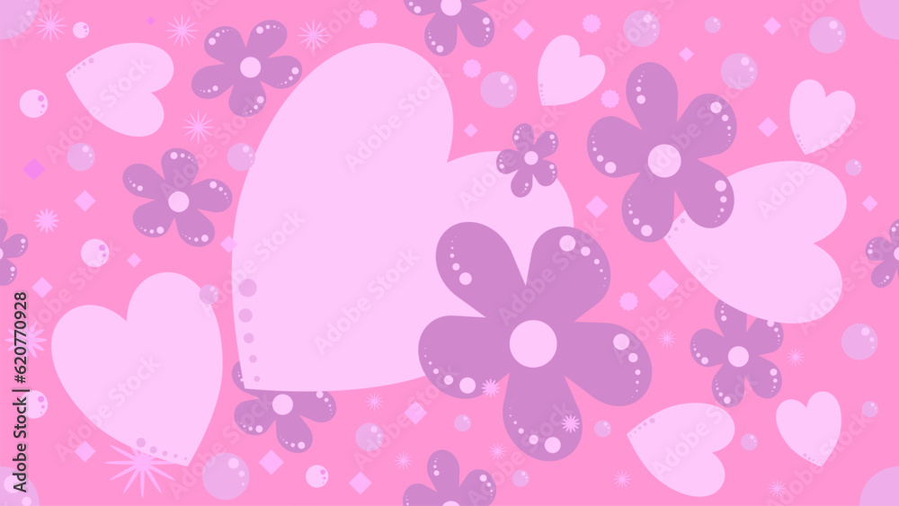 Colorful heart pink and flower on pink background seamless pattern. Design for fabric, curtain, background, carpet, wallpaper, clothing, wrapping, paper, Batik, fabric,Vector.
