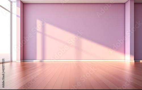 An illustration of an empty light pink wall with beautiful lighting. An elegant minimalist background for product presentation. Made with Generative AI technology © mafizul_islam
