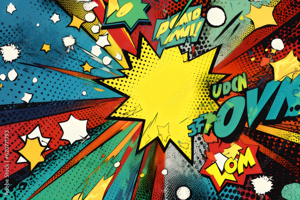 Comic Book - A Stunningly Detailed and Beautiful Superhero-Themed Background, Perfect for a Dreamy and Imaginative Kids' Party Celebration, Comic Book-Style Graphics. Generative AI