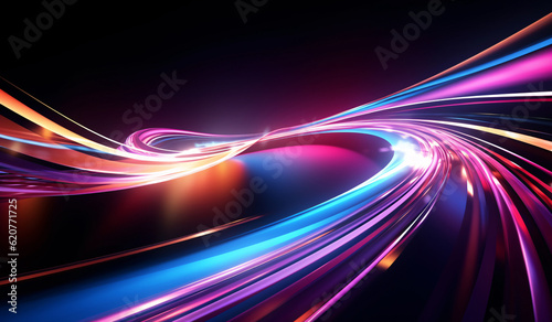 Dynamic composition of bright lines, abstract background. Glowing swirls.