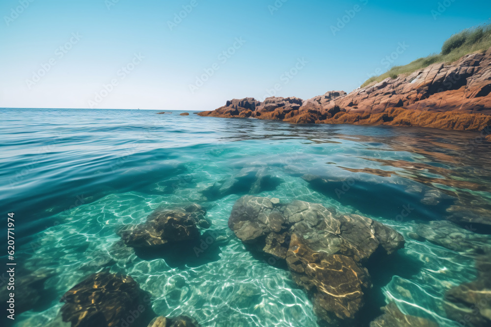 Free photo water surface level shot of rocks and reefs at the sea on a sunny day photography