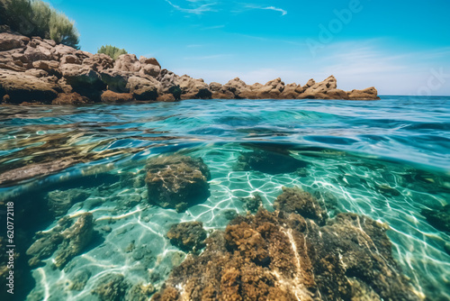Free photo water surface level shot of rocks and reefs at the sea on a sunny day photography © yuniazizah