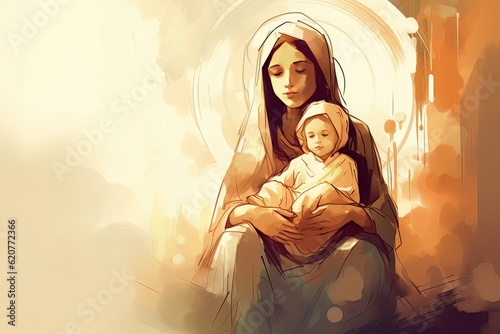 Fotografia Photo illustration of the Orthodox Mother of God Virgin Mary with the baby bibli