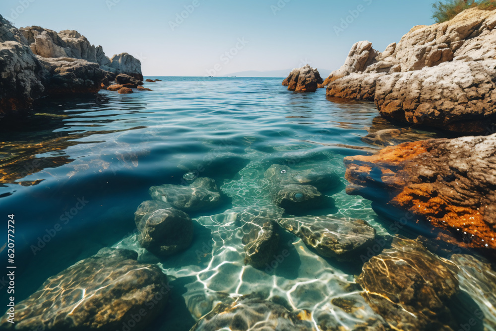 Free photo water surface level shot of rocks and reefs at the sea on a sunny day photography