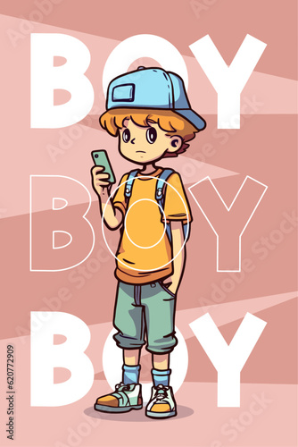 Vector Art, Illustration Boy Character with Smartphone