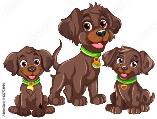 Happy Dog and Puppy in Cartoon Style