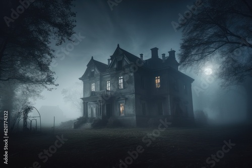 Old abandoned haunted house. Spooky Halloween house. Generative AI