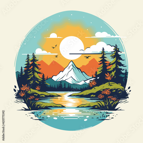 illustration of a landscape in the mountains small badge