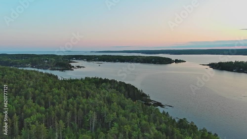 Pierce Cove wide establishing sunset aerial shot photo