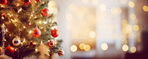 Christmas holidays banner  tree  bokeh background