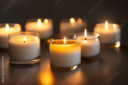 Aromatic candles lit, decorating and brightening the sophisticated environment. Generative AI_30.
