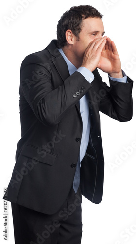 Digital png photo of calling caucasian businessman on transparent background