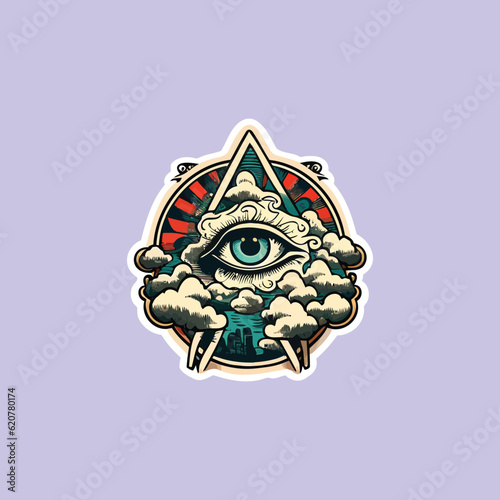 Blackwork tattoo flash. Eye of Providence. Masonic symbol. All seeing eye inside triangle pyramid. New World Order. Sacred geometry, religion, spirituality, occultism. Isolated vector illustration