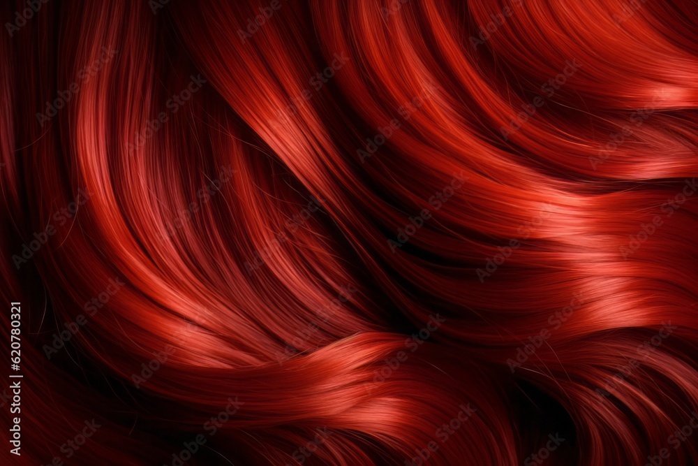 Curly Red Hair Close-up on black. Generative AI. Curly Red Hair Close-up on black. Generative AI.