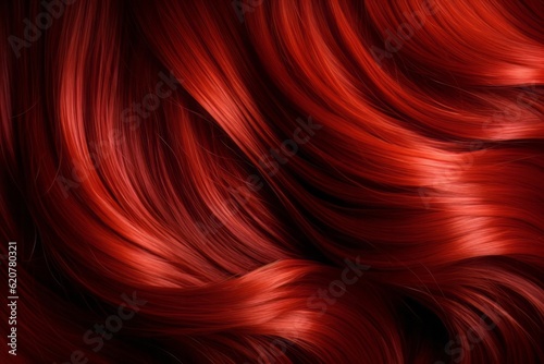 Curly Red Hair Close-up on black. Generative AI. 