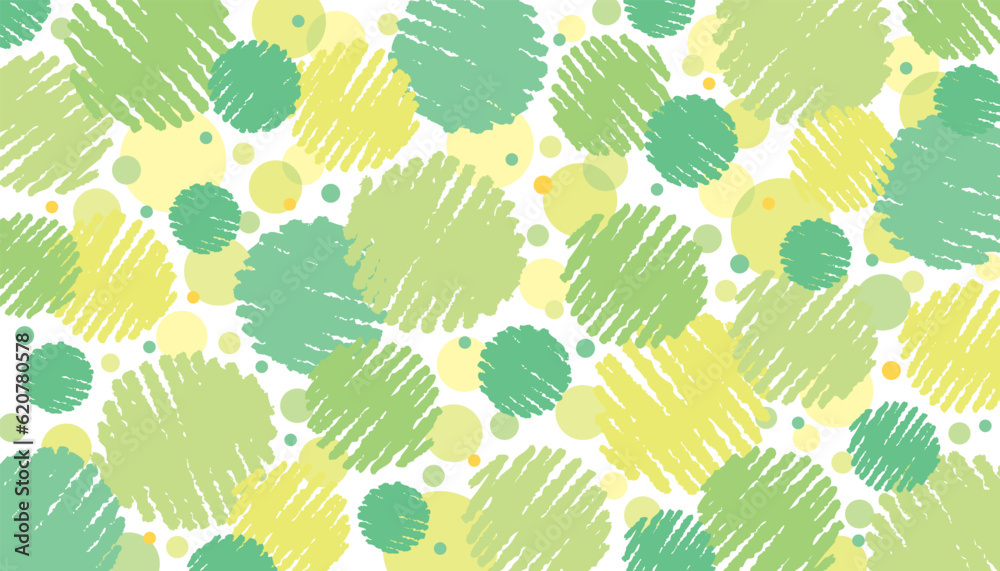 クレヨン サークルと水玉模様の壁紙 背景/グリーン