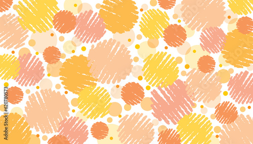 クレヨン サークルと水玉模様の壁紙 背景/イエロー・オレンジ