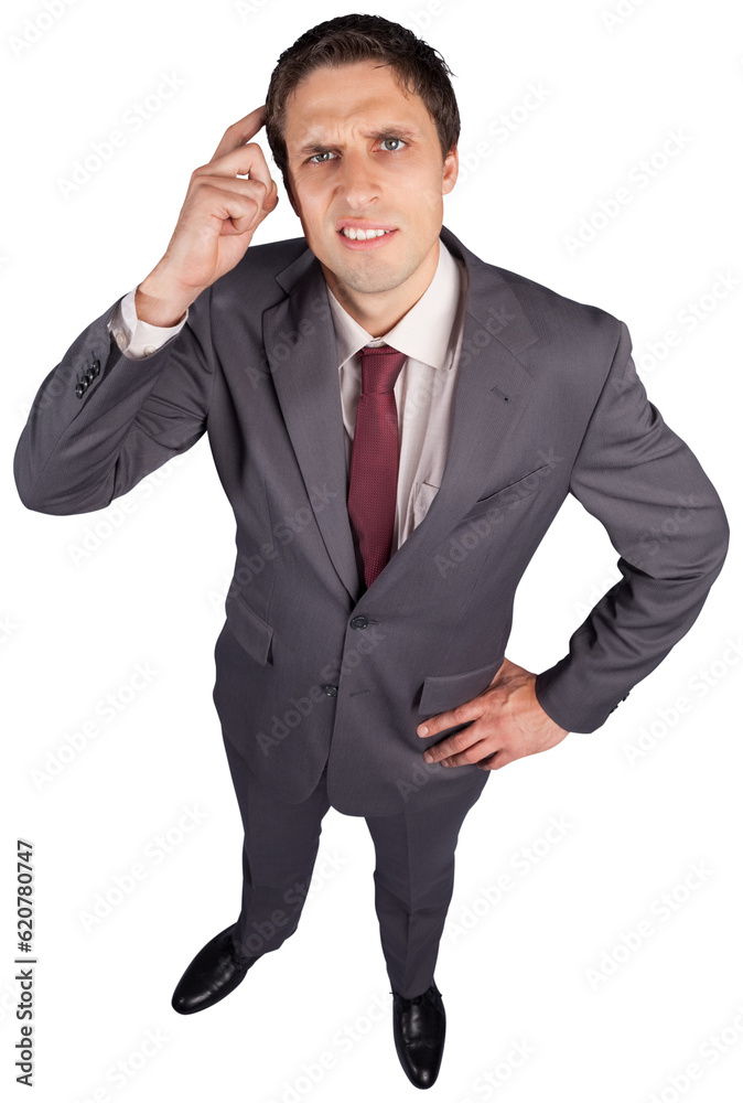 Digital png photo of thinking caucasian businessman scratching head on transparent background Digital png photo of thinking caucasian businessman scratching head on transparent background