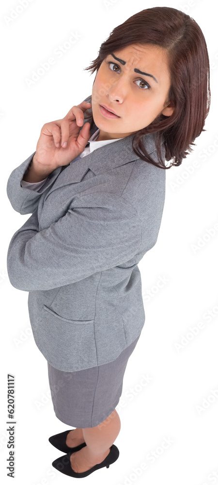 Digital png photo of confused hispanic businesswoman on transparent background Digital png photo of confused hispanic businesswoman on transparent background
