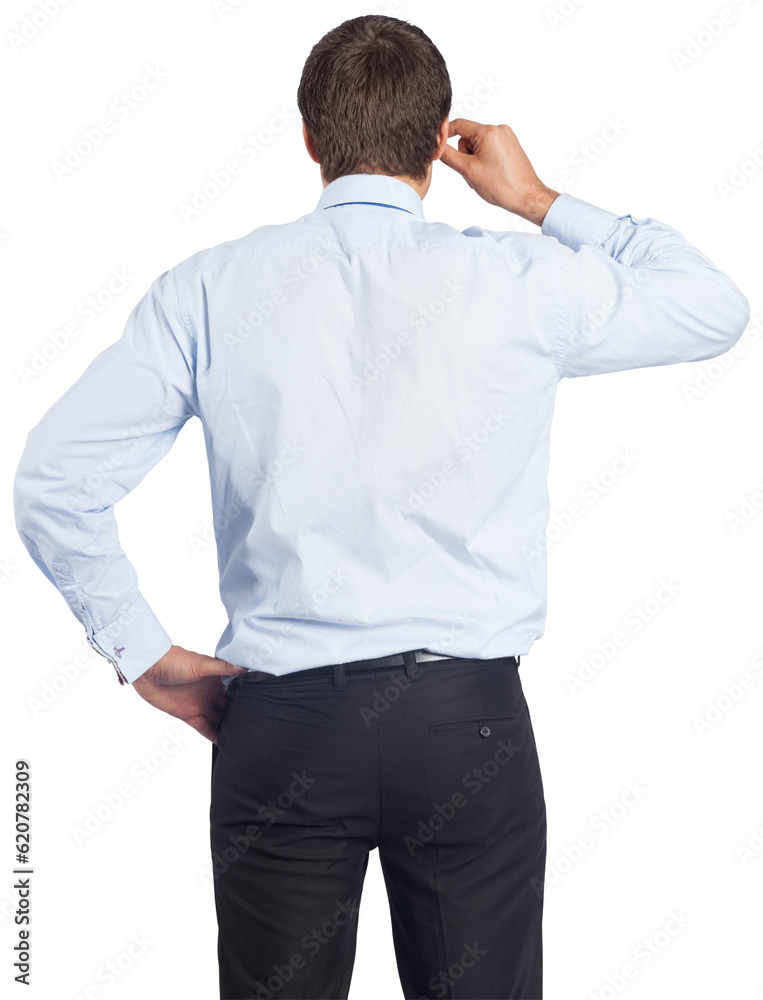 Digital png photo of back view of caucasian businessman on transparent background