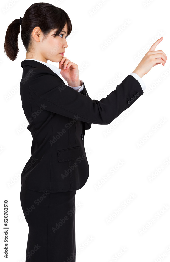 Digital png photo of focused asian businesswoman on transparent background Digital png photo of focused asian businesswoman on transparent background