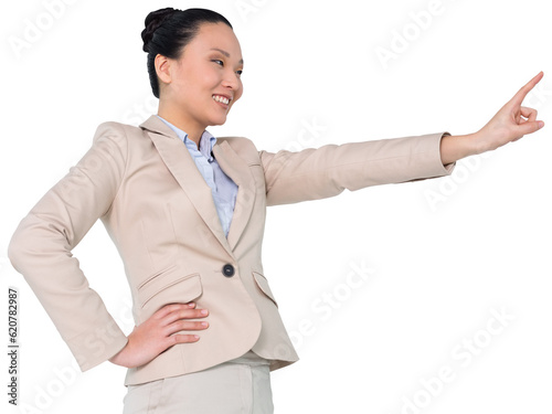 Digital png photo of happy asian businesswoman on transparent background