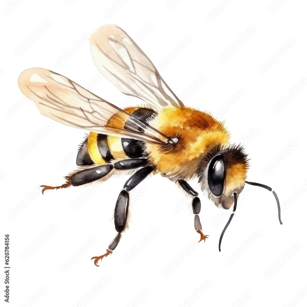 Bee watercolor clipart. Generative AI illustration Bee watercolor clipart. Generative AI illustration