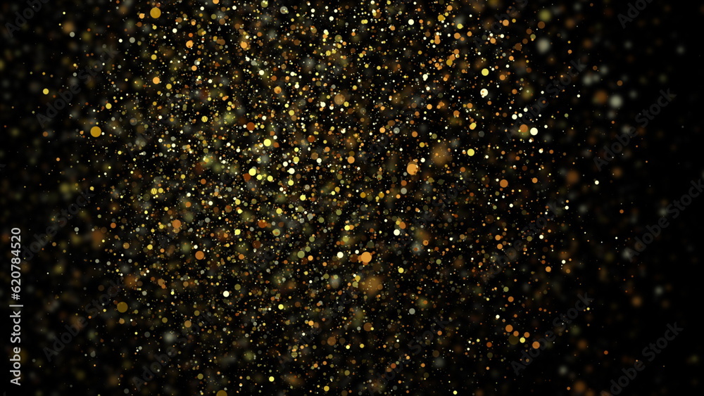 Golden shiny sparkling particles on black background