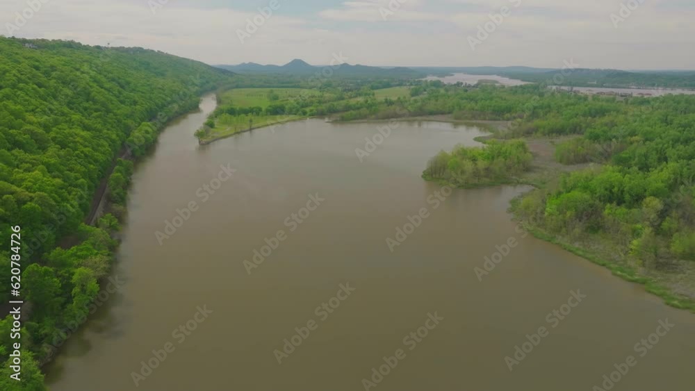 Panoramic Aerial View Of Two Rivers Park And Dense Vegetation Near Little Rock In Arkansas, USA. Panoramic Aerial View Of Two Rivers Park And Dense Vegetation Near Little Rock In Arkansas, USA.