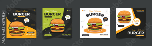 Food social media post or web banner template design. Burger social media post vector illustration