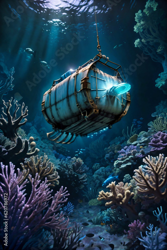 Submersible explores the deep sea and underwater world